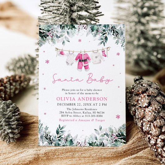 Invitation Pink Père Noël bébé Baby shower de linge de maison