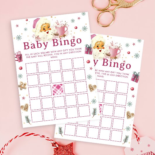 Invitation Pink Père Noël Noël Cookie Baby shower Bingo