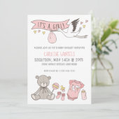 Invitation Pink personnalisable C'est un Baby shower fille (Debout devant)