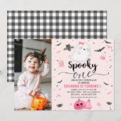 Invitation Pink Photo Ghost Éffrayant Un Halloween 1er Annive (Devant / Derrière)