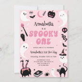 Invitation Pink Photo Halloween Éffrayant Un 1er Anniversaire (Devant)