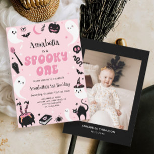 Invitation Pink Photo Halloween Éffrayant Un 1er Anniversaire