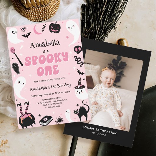 Invitation Pink Photo Halloween Éffrayant Un 1er Anniversaire