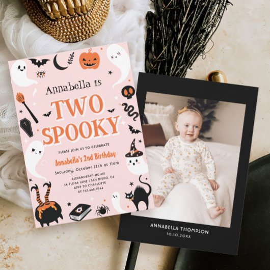 Invitation Pink Photo Halloween Girl 2e anniversaire