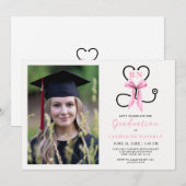Invitation Pink Photo Nursing School Graduation Party (Devant / Derrière)