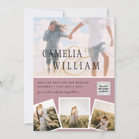 Invitation Pink Photo Wedding Inviter QR Code Enregistrer Dat (Devant)