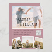 Invitation Pink Photo Wedding Inviter QR Code Enregistrer Dat (Devant / Derrière)