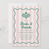 Invitation Pink Pickleball Dinks et Boissons Anniversaire (Devant)