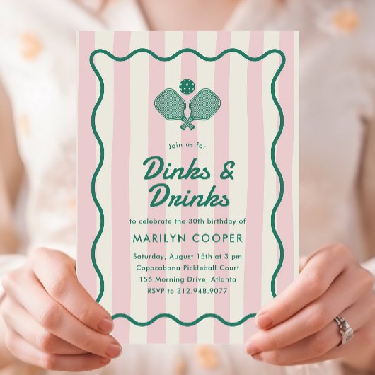 Invitation Pink Pickleball Dinks et Boissons Anniversaire