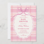 Invitation Pink plaid bow baby shower (Devant)