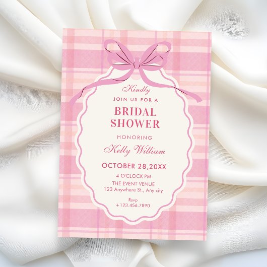 Invitation Pink plaid bow bridal shower