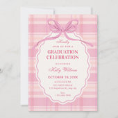 Invitation Pink plaid bow graduation (Devant)