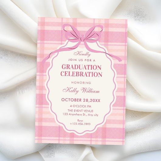 Invitation Pink plaid bow graduation