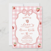 Invitation Pink Plaid Strawberry Coquette Berry in love (Devant)