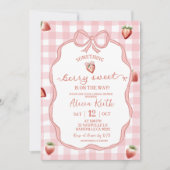 Invitation Pink Plaid Strawberry Coquette Berry sweet (Devant)