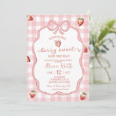 Invitation Pink Plaid Strawberry Coquette Berry sweet (Debout devant)