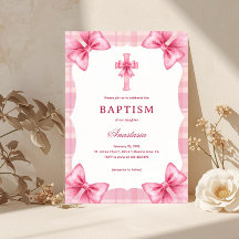 Pink Plaid Watercolor Bows & Cross Girl Baptism