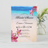 Invitation Pink Plumeria Beach Destination Fête des mariées © (Debout devant)