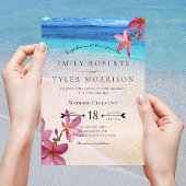 Invitation Pink Plumeria Beach Destination Wedding ©