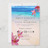 Invitation Pink Plumeria Beach Destination Wedding © (Devant)