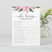 Invitation Pink Poinsettia Qui Connaît Le Jeu De Fête des mar (Debout devant)