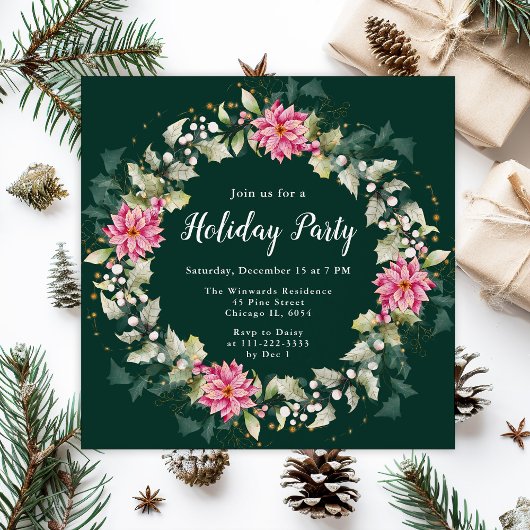 Invitation Pink Poinsettia Wreath