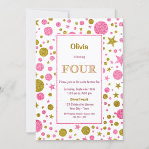 Invitation Pink Polka Dot 4e fête d'anniversaire