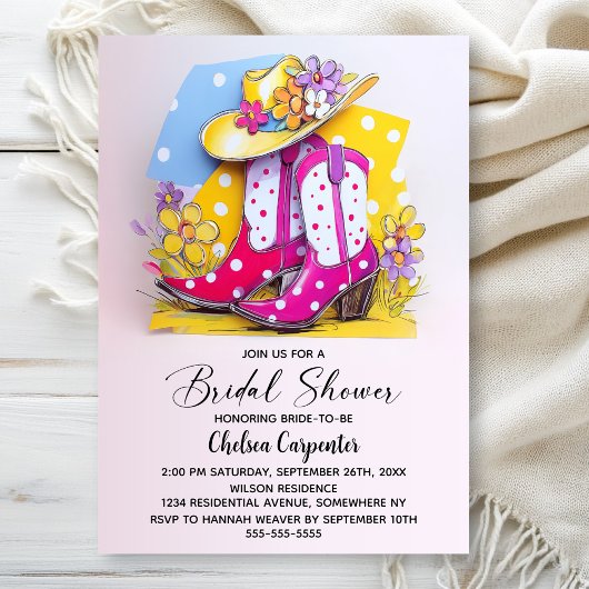 Invitation Pink Polka Dot Boots and Cowboy Hat Bridal Shower