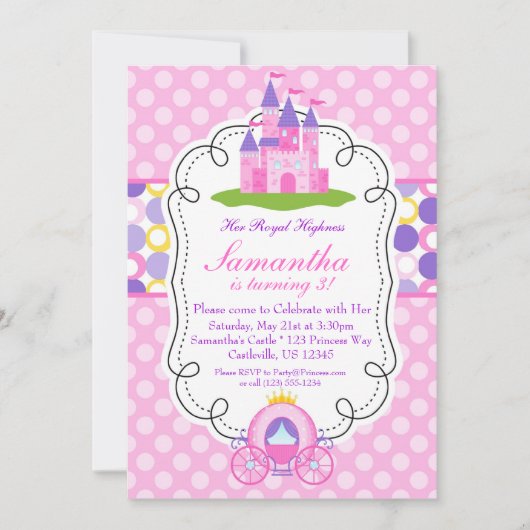 Invitation Pink Polka Dot Princess Anniversaire (Devant)
