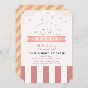 Invitation Pink Popcorn Film Night Girl Anniversaire