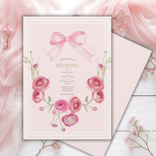 Invitation Pink Poppy Floral Vintage Wedding
