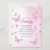 Invitation Pink Premier Anniversaire Fête des papillons (Devant)