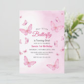 Invitation Pink Premier Anniversaire Fête des papillons (Debout devant)