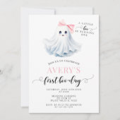 Invitation Pink Premier Jour Boo Fantôme Bow Anniversaire Fil (Devant)