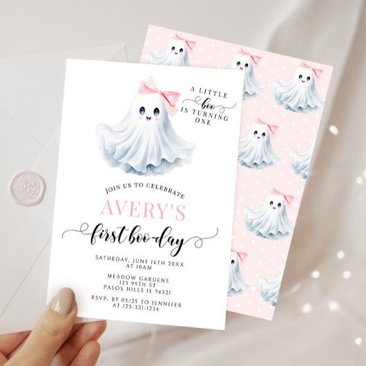 Invitation Pink Premier Jour Boo Fantôme Bow Anniversaire Fil