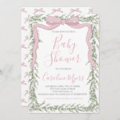 Invitation Pink Preppy Bow ruban Baby shower fille (Devant / Derrière)