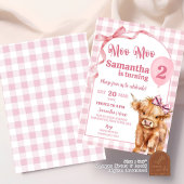 Invitation Pink Preppy En vichy Cow Girl 2e anniversaire