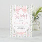 Invitation Pink Preppy Floral Coquette Bow Baby Girl (Debout devant)