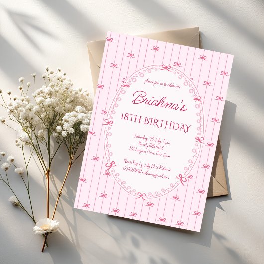 Invitation Pink preppy hand drawn birthday party 