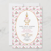 Invitation Pink Preppy One Silly Goose Bow 1st Birthday (Devant)