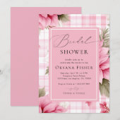 Invitation Pink Preppy Plaid Noël Fête des mariées florale (Devant / Derrière)