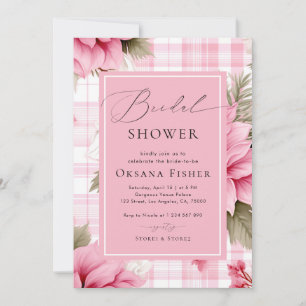 Invitation Pink Preppy Plaid Noël Fête des mariées florale