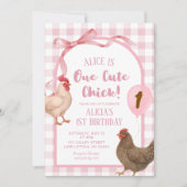 Invitation Pink Preppy Plaid Un mignon poussin Anniversaire (Devant)