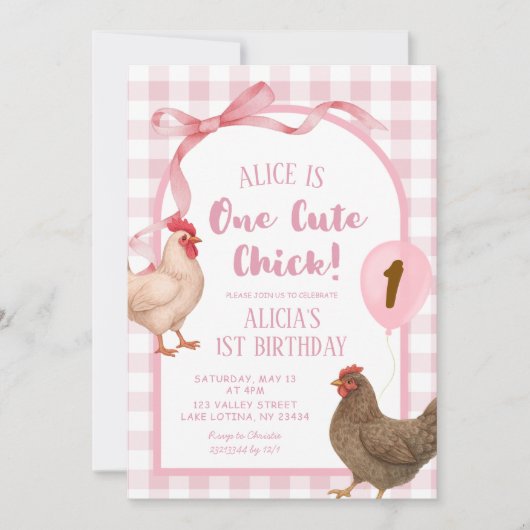 Invitation Pink Preppy Plaid Un mignon poussin Anniversaire (Devant)