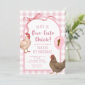 Invitation Pink Preppy Plaid Un mignon poussin Anniversaire (Debout devant)