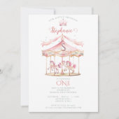 Invitation Pink Princess Carousel Magique 1er anniversaire fi (Devant)