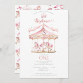 Invitation Pink Princess Carousel Magique 1er anniversaire fi (Devant / Derrière)
