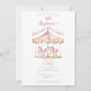 Invitation Pink Princess Carousel Magique 1er anniversaire fi