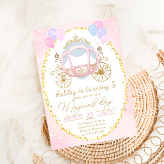 Invitation Pink Princess Carriage Girl Anniversaire