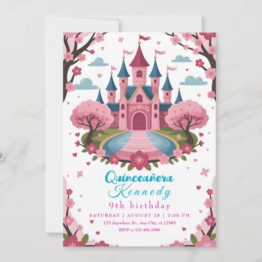 Invitation Pink Princess Castle Birthday for Girls (Devant)